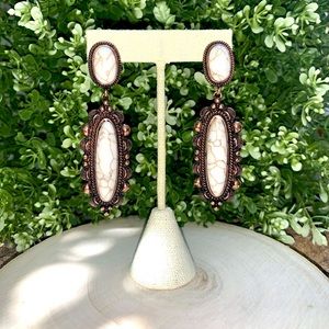 Copper tone & white oval drop earrings